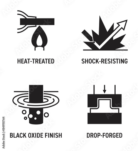 Tool steel features icons with durability and strength properties