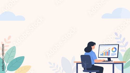 Person working on computer with charts