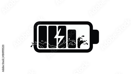 Dead battery icon with zombie hands bursting out, symbolizing energy drain and apocalypse, horror and technology concept