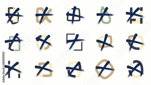 Abstract collection of crossed-out symbols and icons, representing error, deletion, cancellation, or prohibition in a modern graphic design style.