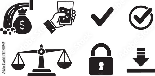 Black Solid Corporate Liquidity Reserves Silhouettes Set of Six on White Background