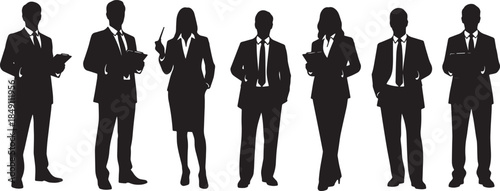 Black Solid Corporate Group Photo Silhouettes Set of Six on White Background