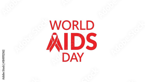 World AIDS Day awareness banner with red ribbon symbol on white background.