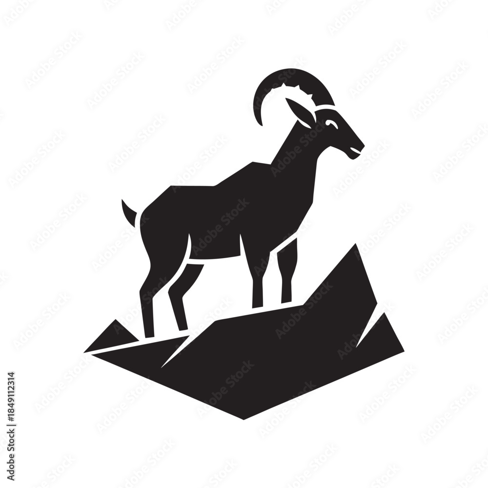 Obraz premium Flat Style Mountain Goat Alpine Wildlife Silhouette