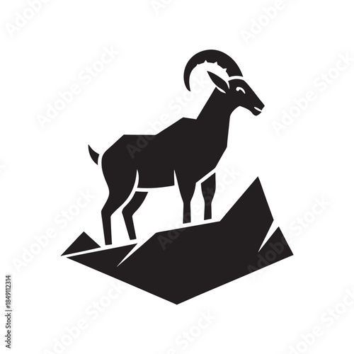 Flat Style Mountain Goat Alpine Wildlife Silhouette