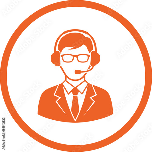 Customer support agent icon vector illustration with headset and microphone in flat style isolated on white for call center service and helpdesk designs