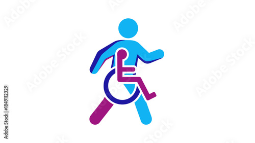 Inclusive design concept: a person walking with a wheelchair symbol integrated into their body, representing accessibility and support for individuals with disabilities.