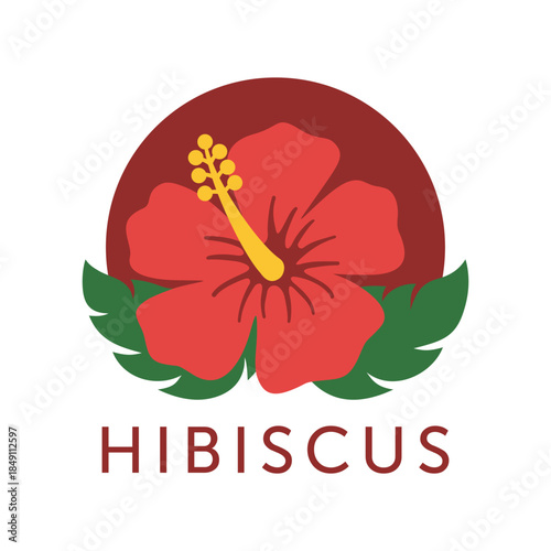 Hibiscus extract emblem in flat colors - Natural ingredient with anti-aging effects