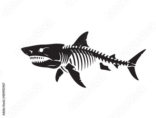 Shark skalton icon in silhouette white background.