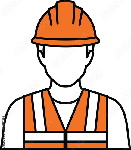 Construction worker avatar icon vector illustration wearing safety helmet and reflective vest in flat style for industry and labor designs