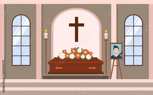 Funeral memorial ceremony in the church. Vector stock