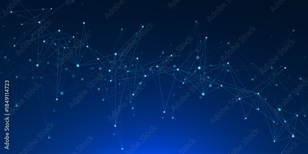 Fototapeta premium Futuristic global network connection concept. Modern big data visualization with plexus design. Suitable for internet technology, computer network and science background. Vector
