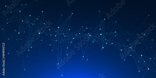 Futuristic global network connection concept. Modern big data visualization with plexus design. Suitable for internet technology, computer network and science background. Vector