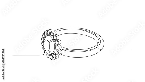 Simple outline of a floral engagement ring design on white background  