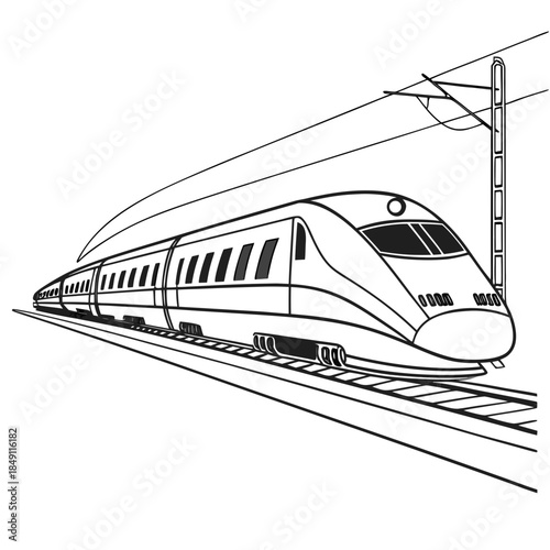 Modern bullet train on rails