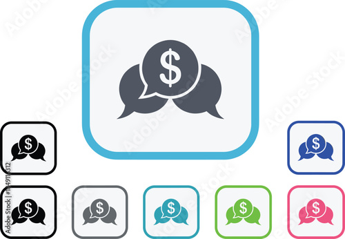 Financial discussion chat icon with dollar symbol speech bubbles vector illustration in flat style for business communication finance apps and money conversation designs