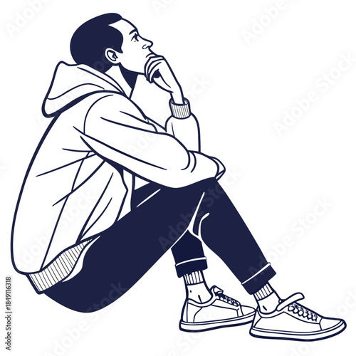 Young man in contemplative pose