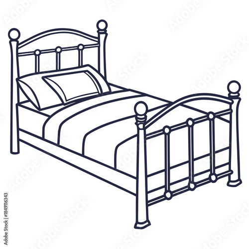 Classic metal bed with pillows