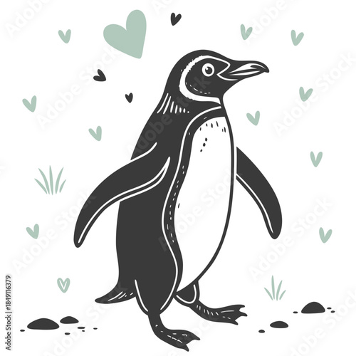 Illustrated penguin in a wintery scene