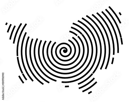 Symbol Map of the Region Normandie (France) showing the region with a black spiral line