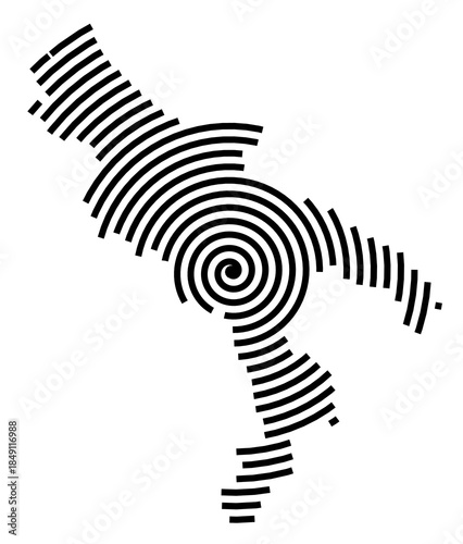 Symbol Map of the Region Sud (Italy) showing the region with a black spiral line