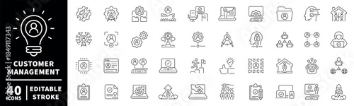 Customer management icons set. editable line icons, outline, service symbols