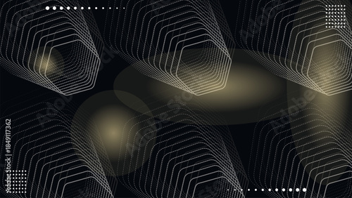 Elegant Hexagons Dashed Lines Seamless Pattern on Black Background.Vector Illustration