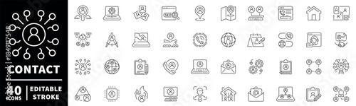 Contact icons set with editable line icons. linear, communication, phone symbols