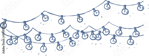 Fotografi Hand drawn festive string lights in simple blue line art style
