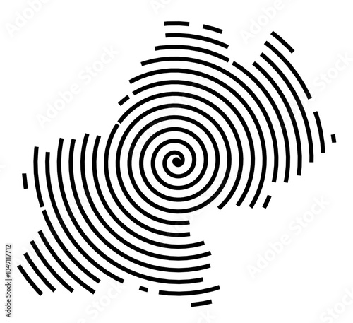 Symbol Map of the Region Midi-Pyrenees (France) showing the region with a black spiral line