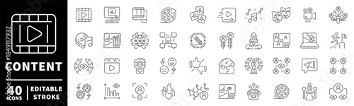Content creation icons set. editable line icons, flat style, multimedia, digital tools