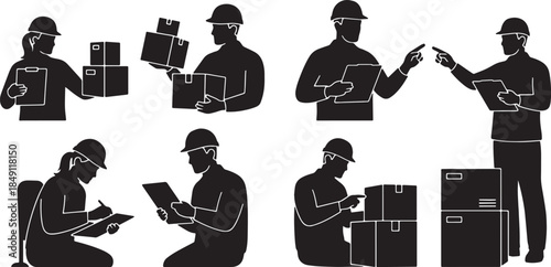 Black Solid Logistics Inventory Silhouettes Set of Six on White Background