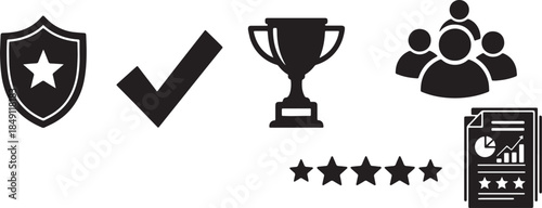 Black Solid Marketplace Ratings and Reputation Silhouettes Set of Six on White Background