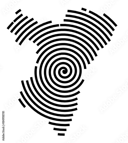 Symbol Map of the Region Bas-Rhin (France) showing the region with a black spiral line