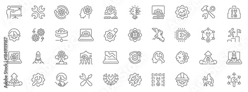 Development icons set: editable line icons for tools, technology, engineering