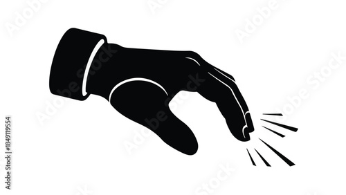 Black glove hand clicking touch screen interface with motion lines, symbolizing digital interaction and technology