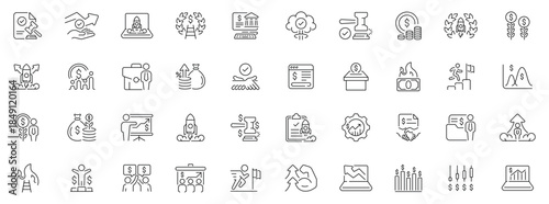 Business startup icons set. editable line icons, outline, new venture symbols