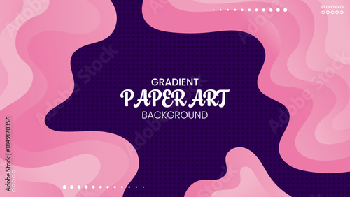 Abstract Gradient Pink Waves Shapes Paper Art Dark Blue Background.Vector Illustration