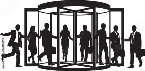 Black Solid Revolving Door Entrance Silhouettes Set of Six on White Background