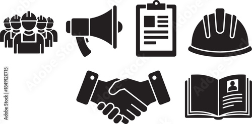 Black Solid Construction Site Safety Meeting and Training Silhouettes Set of Six