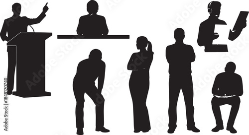Black Solid Service Rep Training Silhouettes Set of Six on White Background
