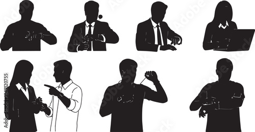 Black Solid Smartwatch Wearable Tech Silhouettes Set of Six on White Background