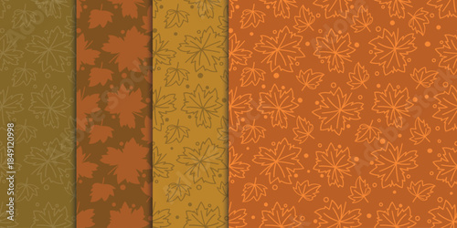 Seamless Pattern Maple Leaf Hand Drawn and Silhouette Bundle Background.Vector Illustration