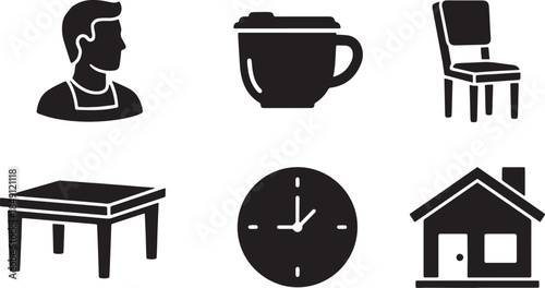 Black Solid Construction Worker Break and Rest Area Silhouettes Set of Six