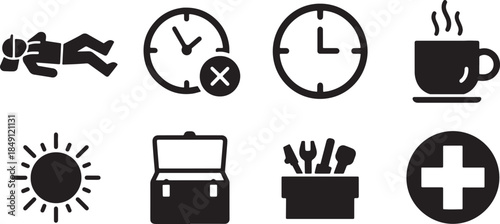 Black Solid Construction Worker Exhaustion and Breaks Silhouettes Set of Six