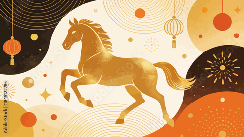 Golden horse in festive design