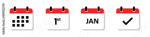 January 1st calendar icons set, New Year first January calendar icons