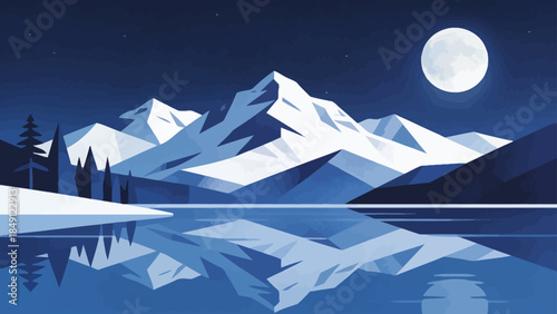 Snowy mountain landscape with moon
