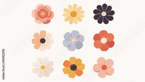 Nine stylized floral designs