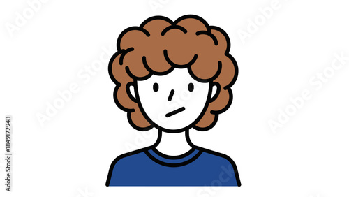 Curious Young Girl with Curly Brown Hair in Blue Shirt